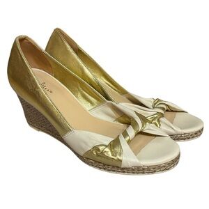 Cole Haan wedges gold white twist peep toe Nike Air sole size 9 US women’s